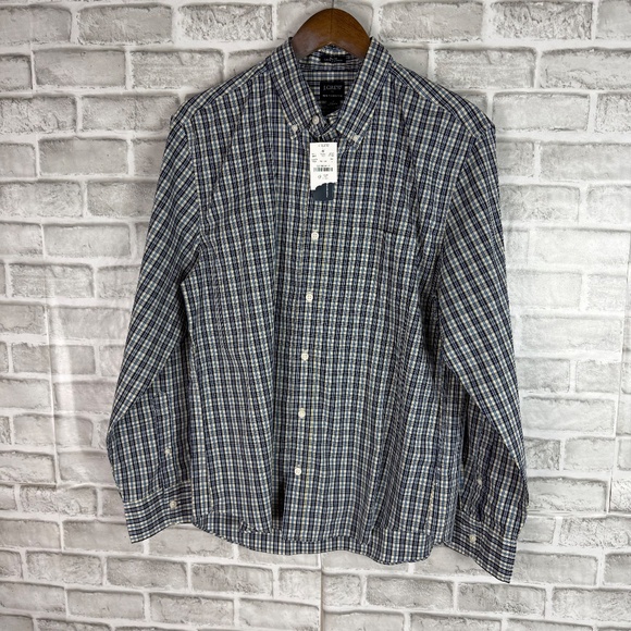 J. Crew Performance Slim Untucked Blue Yellow Plaid Button Down Shirt LARGE NWT - Picture 2 of 9
